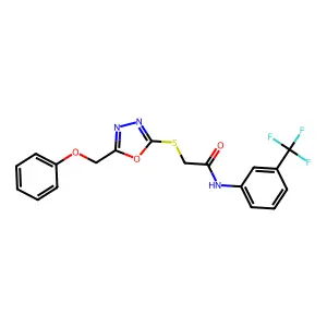 2-{[5-(phenoxymethyl)-1,3,4-oxadiazol-2-yl]sulfanyl}-N-[3-(trifluoromethyl)phenyl]acetamide structure