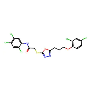 2-({5-[3-(2,4-dichlorophenoxy)propyl]-1,3,4-oxadiazol-2-yl}sulfanyl)-N-(2,4,5-trichlorophenyl)acetamide structure