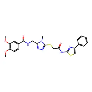 3,4-dimethoxy-N-[[4-methyl-5-[2-oxo-2-[(4-phenyl-1,3-thiazol-2-yl)amino]ethyl]sulfanyl-1,2,4-triazol-3-yl]methyl]benzamide structure
