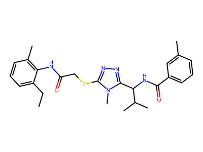 N-[1-[5-[2-(2-ethyl-6-methylanilino)-2-oxoethyl]sulfanyl-4-methyl-1,2,4-triazol-3-yl]-2-methylpropyl]-3-methylbenzamide structure