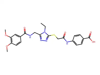 4-[({[5-({[(3,4-dimethoxyphenyl)carbonyl]amino}methyl)-4-ethyl-4H-1,2,4-triazol-3-yl]sulfanyl}acetyl)amino]benzoic acid structure
