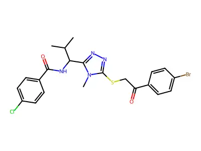 N-[1-(5-{[2-(4-bromophenyl)-2-oxoethyl]sulfanyl}-4-methyl-4H-1,2,4-triazol-3-yl)-2-methylpropyl]-4-chlorobenzamide structure