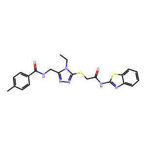 N-[(5-{[2-(1,3-benzothiazol-2-ylamino)-2-oxoethyl]sulfanyl}-4-ethyl-4H-1,2,4-triazol-3-yl)methyl]-4-methylbenzamide structure