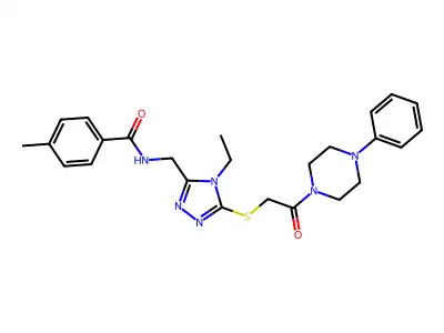 N-[(4-ethyl-5-{[2-oxo-2-(4-phenylpiperazin-1-yl)ethyl]sulfanyl}-4H-1,2,4-triazol-3-yl)methyl]-4-methylbenzamide structure