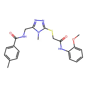 N-[[5-[2-(2-methoxyanilino)-2-oxoethyl]sulfanyl-4-methyl-1,2,4-triazol-3-yl]methyl]-4-methylbenzamide structure