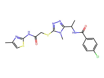 4-chloro-N-{1-[4-methyl-5-({2-[(4-methyl-1,3-thiazol-2-yl)amino]-2-oxoethyl}sulfanyl)-4H-1,2,4-triazol-3-yl]ethyl}benzamide structure