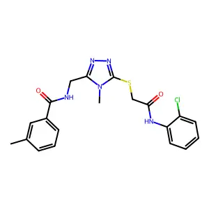 N-[[5-[2-(2-chloroanilino)-2-oxoethyl]sulfanyl-4-methyl-1,2,4-triazol-3-yl]methyl]-3-methylbenzamide structure