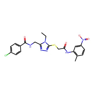 4-chloro-N-[[4-ethyl-5-[2-(2-methyl-5-nitroanilino)-2-oxoethyl]sulfanyl-1,2,4-triazol-3-yl]methyl]benzamide structure