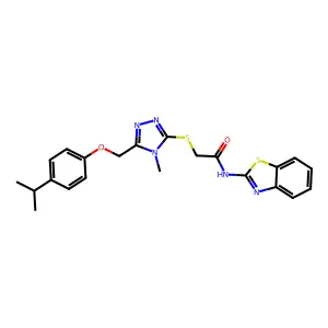 N-(1,3-benzothiazol-2-yl)-2-[(4-methyl-5-{[4-(propan-2-yl)phenoxy]methyl}-4H-1,2,4-triazol-3-yl)sulfanyl]acetamide structure