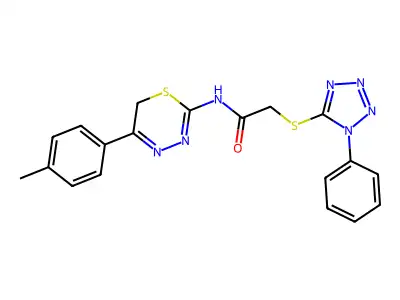 N-[5-(4-methylphenyl)-6H-1,3,4-thiadiazin-2-yl]-2-(1-phenyltetrazol-5-yl)sulfanylacetamide structure