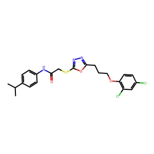 2-({5-[3-(2,4-dichlorophenoxy)propyl]-1,3,4-oxadiazol-2-yl}sulfanyl)-N-[4-(propan-2-yl)phenyl]acetamide structure