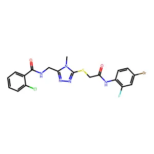 N-[[5-[2-(4-bromo-2-fluoroanilino)-2-oxoethyl]sulfanyl-4-methyl-1,2,4-triazol-3-yl]methyl]-2-chlorobenzamide structure