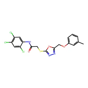 2-[[5-[(3-methylphenoxy)methyl]-1,3,4-oxadiazol-2-yl]sulfanyl]-N-(2,4,5-trichlorophenyl)acetamide structure