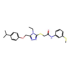 2-[(4-ethyl-5-{[4-(propan-2-yl)phenoxy]methyl}-4H-1,2,4-triazol-3-yl)sulfanyl]-N-[3-(methylsulfanyl)phenyl]acetamide structure