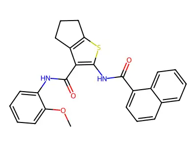 N-(2-methoxyphenyl)-2-(naphthalene-1-carbonylamino)-5,6-dihydro-4H-cyclopenta[b]thiophene-3-carboxamide structure