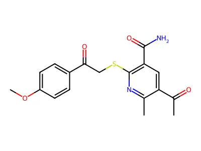 5-Acetyl-2-((2-(4-methoxyphenyl)-2-oxoethyl)thio)-6-methylnicotinamide structure
