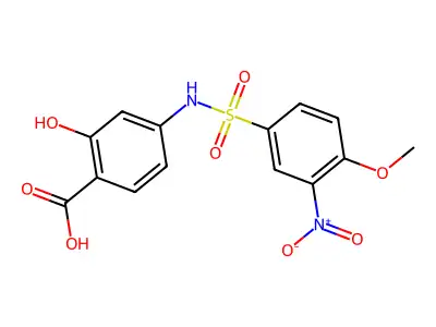 2-Hydroxy-4-{[(4-methoxy-3-nitrophenyl)sulfonyl]amino}benzoic acid structure