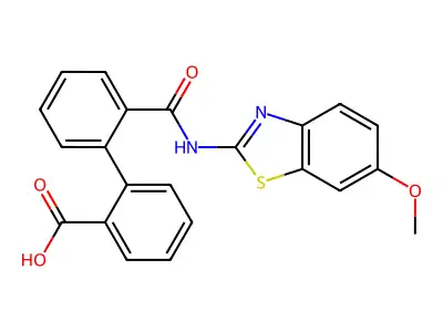 2-[2-[(6-Methoxy-1,3-benzothiazol-2-yl)carbamoyl]phenyl]benzoic acid structure