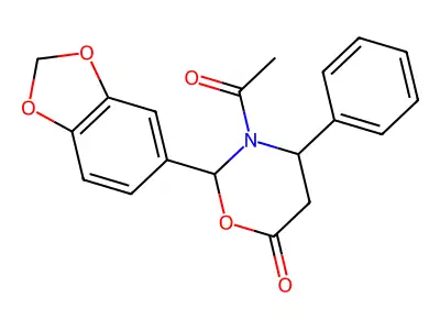 3-Acetyl-2-(1,3-benzodioxol-5-yl)-4-phenyl-1,3-oxazinan-6-one structure