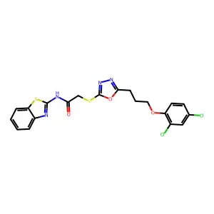 N-(1,3-benzothiazol-2-yl)-2-({5-[3-(2,4-dichlorophenoxy)propyl]-1,3,4-oxadiazol-2-yl}sulfanyl)acetamide structure