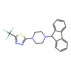 1-(9H-fluoren-9-yl)-4-[5-(trifluoromethyl)-1,3,4-thiadiazol-2-yl]piperazine structure
