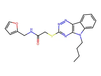 2-[(5-butyl-[1,2,4]triazino[5,6-b]indol-3-yl)sulfanyl]-N-(furan-2-ylmethyl)acetamide structure