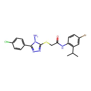 2-[[4-amino-5-(4-chlorophenyl)-1,2,4-triazol-3-yl]sulfanyl]-N-(4-bromo-2-propan-2-ylphenyl)acetamide structure