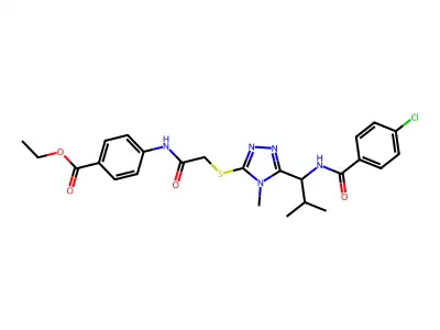 ethyl 4-[({[5-(1-{[(4-chlorophenyl)carbonyl]amino}-2-methylpropyl)-4-methyl-4H-1,2,4-triazol-3-yl]sulfanyl}acetyl)amino]benzoate structure