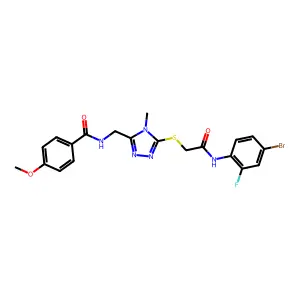 N-[[5-[2-(4-bromo-2-fluoroanilino)-2-oxoethyl]sulfanyl-4-methyl-1,2,4-triazol-3-yl]methyl]-4-methoxybenzamide structure