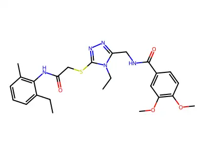 N-[[4-ethyl-5-[2-(2-ethyl-6-methylanilino)-2-oxoethyl]sulfanyl-1,2,4-triazol-3-yl]methyl]-3,4-dimethoxybenzamide structure