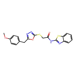 N-(1,3-benzothiazol-2-yl)-2-{[5-(4-methoxybenzyl)-1,3,4-oxadiazol-2-yl]sulfanyl}acetamide structure
