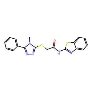 N-(1,3-benzothiazol-2-yl)-2-[(4-methyl-5-phenyl-1,2,4-triazol-3-yl)sulfanyl]acetamide structure