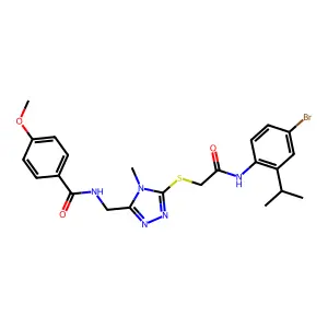 N-({5-[(2-{[4-bromo-2-(propan-2-yl)phenyl]amino}-2-oxoethyl)sulfanyl]-4-methyl-4H-1,2,4-triazol-3-yl}methyl)-4-methoxybenzamide structure