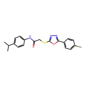 2-[[5-(4-bromophenyl)-1,3,4-oxadiazol-2-yl]sulfanyl]-N-(4-propan-2-ylphenyl)acetamide structure