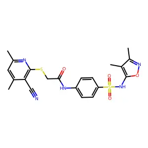 2-(3-cyano-4,6-dimethylpyridin-2-yl)sulfanyl-N-[4-[(3,4-dimethyl-1,2-oxazol-5-yl)sulfamoyl]phenyl]acetamide structure