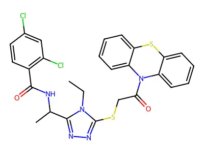 2,4-dichloro-N-[1-(4-ethyl-5-{[2-oxo-2-(10H-phenothiazin-10-yl)ethyl]sulfanyl}-4H-1,2,4-triazol-3-yl)ethyl]benzamide structure