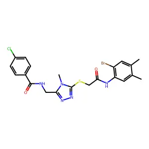N-[[5-[2-(2-bromo-4,5-dimethylanilino)-2-oxoethyl]sulfanyl-4-methyl-1,2,4-triazol-3-yl]methyl]-4-chlorobenzamide structure