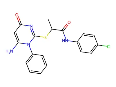 2-(6-amino-4-oxo-1-phenylpyrimidin-2-yl)sulfanyl-N-(4-chlorophenyl)propanamide structure