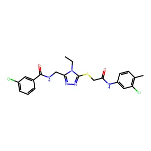 3-chloro-N-[[5-[2-(3-chloro-4-methylanilino)-2-oxoethyl]sulfanyl-4-ethyl-1,2,4-triazol-3-yl]methyl]benzamide structure