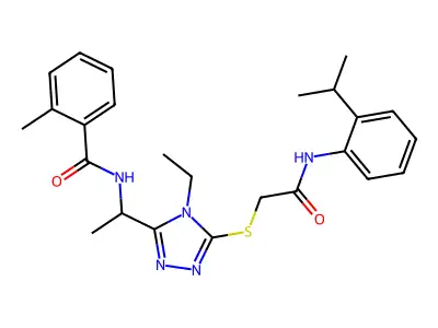 N-(1-{4-ethyl-5-[(2-oxo-2-{[2-(propan-2-yl)phenyl]amino}ethyl)sulfanyl]-4H-1,2,4-triazol-3-yl}ethyl)-2-methylbenzamide structure