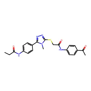 N-[4-[5-[2-(4-acetylanilino)-2-oxoethyl]sulfanyl-4-methyl-1,2,4-triazol-3-yl]phenyl]propanamide structure