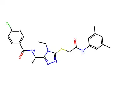 4-chloro-N-{1-[5-({2-[(3,5-dimethylphenyl)amino]-2-oxoethyl}sulfanyl)-4-ethyl-4H-1,2,4-triazol-3-yl]ethyl}benzamide structure