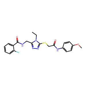 N-[[4-ethyl-5-[2-(4-methoxyanilino)-2-oxoethyl]sulfanyl-1,2,4-triazol-3-yl]methyl]-2-fluorobenzamide structure