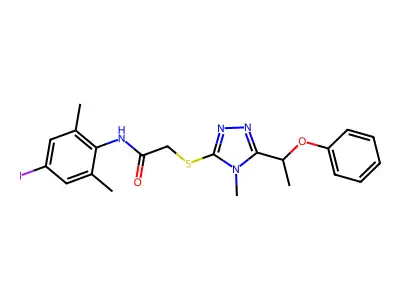 N-(4-iodo-2,6-dimethylphenyl)-2-{[4-methyl-5-(1-phenoxyethyl)-4H-1,2,4-triazol-3-yl]sulfanyl}acetamide structure