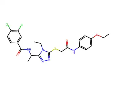 3,4-dichloro-N-[1-[5-[2-(4-ethoxyanilino)-2-oxoethyl]sulfanyl-4-ethyl-1,2,4-triazol-3-yl]ethyl]benzamide structure