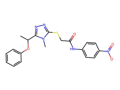 2-[[4-methyl-5-(1-phenoxyethyl)-1,2,4-triazol-3-yl]sulfanyl]-N-(4-nitrophenyl)acetamide structure