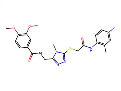 N-[[5-[2-(4-iodo-2-methylanilino)-2-oxoethyl]sulfanyl-4-methyl-1,2,4-triazol-3-yl]methyl]-3,4-dimethoxybenzamide structure