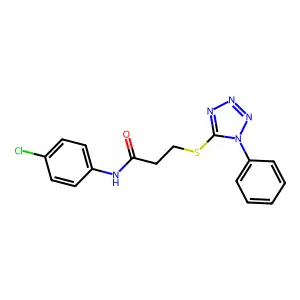 N-(4-chlorophenyl)-3-(1-phenyltetrazol-5-yl)sulfanylpropanamide structure