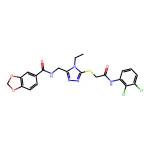 N-[[5-[2-(2,3-dichloroanilino)-2-oxoethyl]sulfanyl-4-ethyl-1,2,4-triazol-3-yl]methyl]-1,3-benzodioxole-5-carboxamide structure