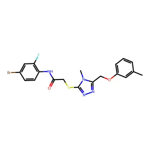 N-(4-bromo-2-fluorophenyl)-2-({4-methyl-5-[(3-methylphenoxy)methyl]-4H-1,2,4-triazol-3-yl}sulfanyl)acetamide structure